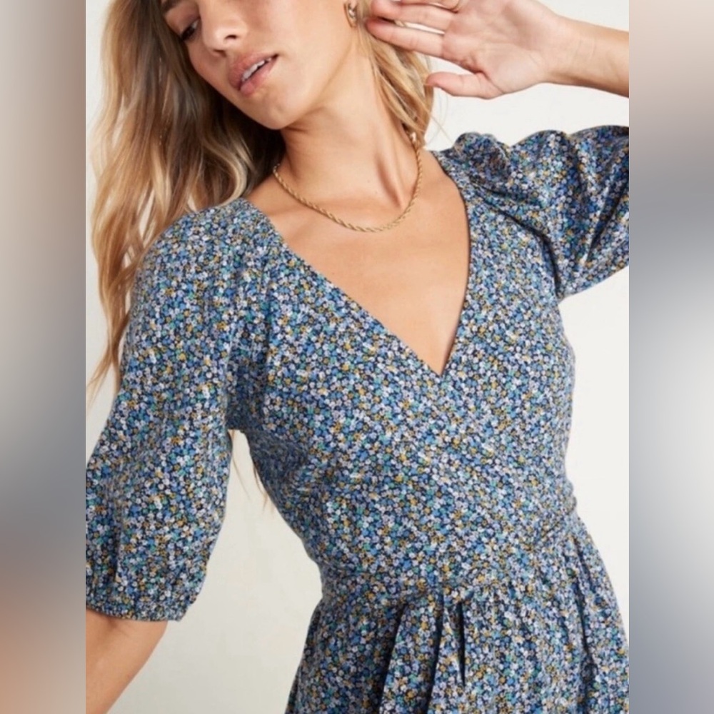 Wrap Midi Dress Old Navy Waist Defined Small Floral Cottagecore Smocked Prairie - Picture 2 of 10